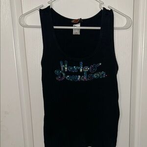 Harley-Davidson Black Tank Top With colored stone’s that look like sequined.